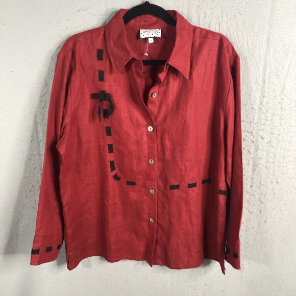 Cottage Clothing Inc Tops - Cottage Clothing Company Top Women Large Red 100% Linen Artsy Airy Lagenlook
